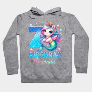 Unicorn Mermaid 7th Birthday 7 Year Old Party Girls B-day Gift For Girls Kids Hoodie